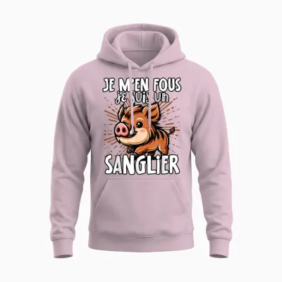Je M'en Fous Je Suis Un Boar - Sweet Wild Boar T-Shirt, Black, S Unisex Hoodie - Light Pink