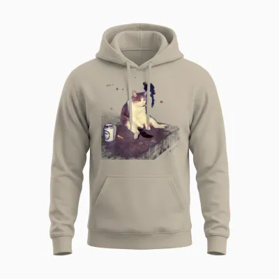 Cigarette Kitten Funny Smoking Cat Meme Stupid Brainrot Unisex Hoodie - Sand