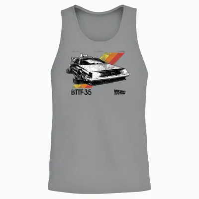 Back to the Future, 35th Edition of Retro Stripe Delorean Unisex Tank Top - Sport Grey