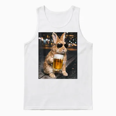 Lustiger Hase Trinkt Bier Mit Sonnenbrille Frohe Ostern Unisex Tank Top - White