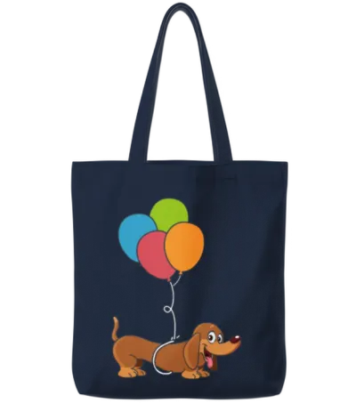 Dachshund with Balloon Dog Lover Gift Tote Bags - Navy