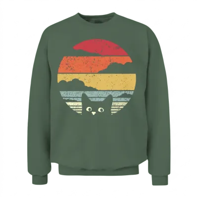 Retro Cat Unisex Sweatshirt - Military Green