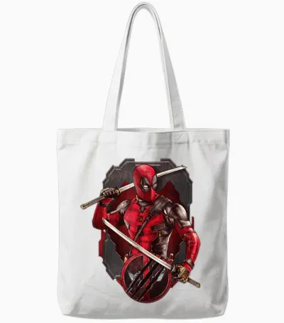 Marvel Studios Deadpool & Wolverine Merc with Katanas T-Shirt, Black Tote Bags - White