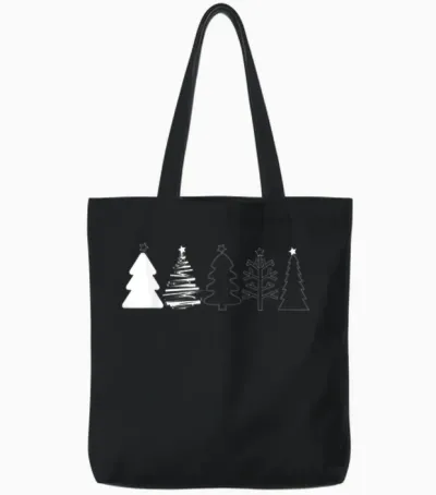 Rustic Christmas Trees Winter Forest Minimalist Tote Bags - Black
