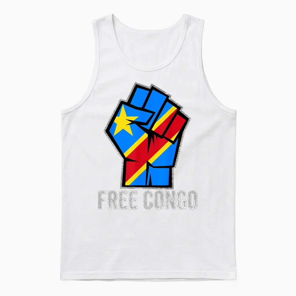 Dr Congo Flag Patriotic Men Fist, Free Congolese Flag of Congo T-Shirt, Black, S Unisex Tank Top in White