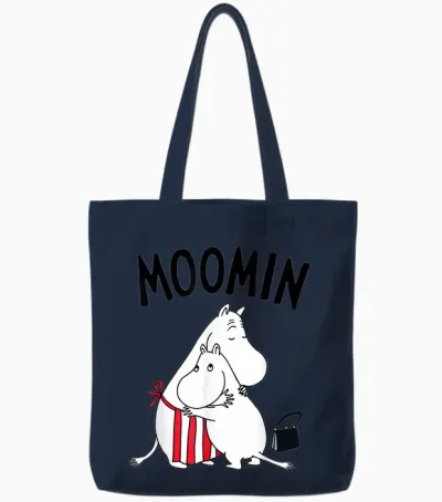 Moomin Moominmamma Moomintroll Hugging T-Shirt, White Tote Bags - Navy