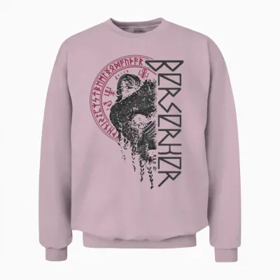Berserker Bear Warrior Odin Runes Nordic Compass Viking T-Shirt, Black Unisex Sweatshirt - Light Pink