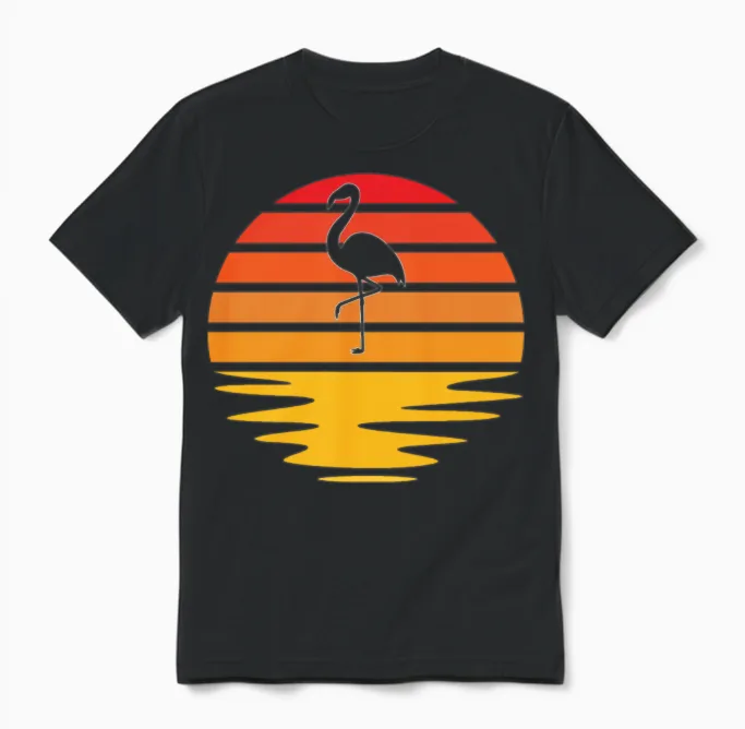 Flamingo Retro Unisex T-Shirt in Black