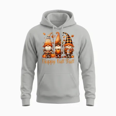 Happy Fall Y'all Gnome Pumpkin Autumn Thanksgiving Men Women Unisex Hoodie - Ash