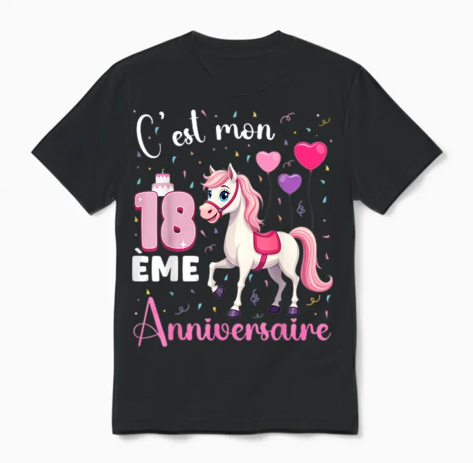 It's My 18th Birthday 18 Year Old Horse Riding Girl T-Shirt, Black, S Unisex T-Shirt in Black