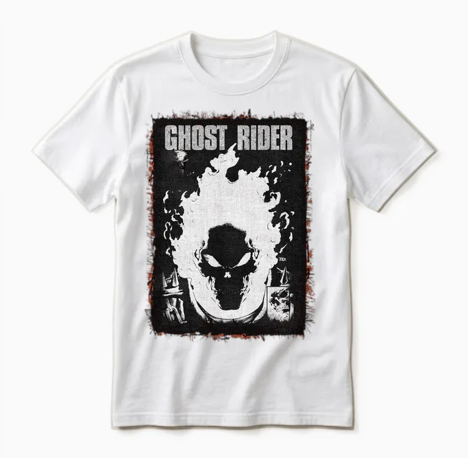 Poster Marvel Ghost Rider Dark Distressed Manche Longue Unisex T-Shirt in White