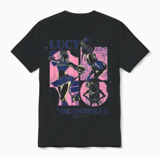 Fairy Tail Lucy Heartfilia Multi Pose Distressed Showcase Unisex T-Shirt in Black