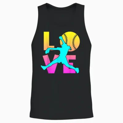 I Love Softball-Shirt Teen Girl Women Mom Cute Graphic Tees Unisex Tank Top - Black
