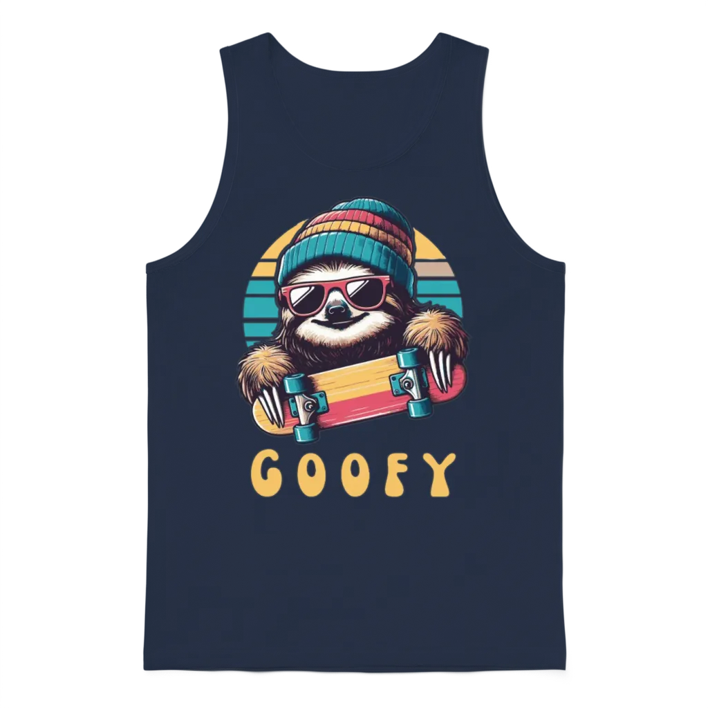 Goofy Skater Sloth - Funny Skateboard Freestyle Unisex Tank Top - Navy