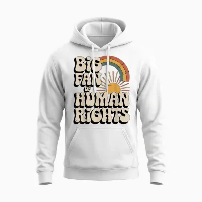Vintage Rainbow Is a Big Fan of Human Rights Unisex Hoodie - White