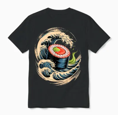 Japon Vagues Sushi Nourriture Japonaise Unisex T-Shirt - Black