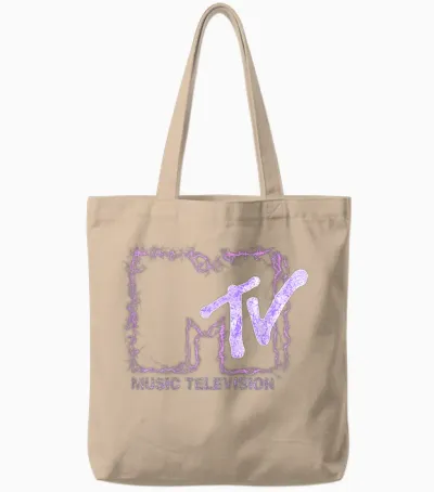 Mademark X Mtv - the Official Mtv Logo with Purple Electric Flashes Tote Bags - Natural