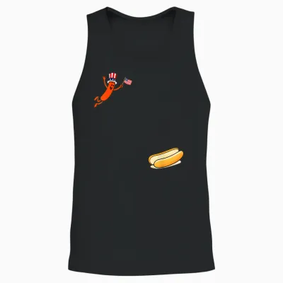 Hotdog Freedom Dive Funny Uncle Sam Hot Dog Jumping into Bun Unisex Tank Top - Black