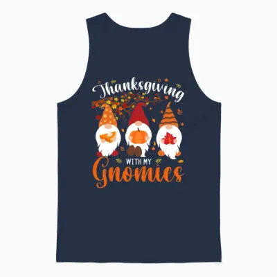 Thanksgiving with My Gnomies Funny Autumn Gnomes Unisex Tank Top - Navy