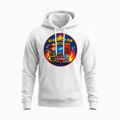 Children's Birthday Fire Brigade Gifts Alarm 5 Years Boy Unisex Hoodie - White