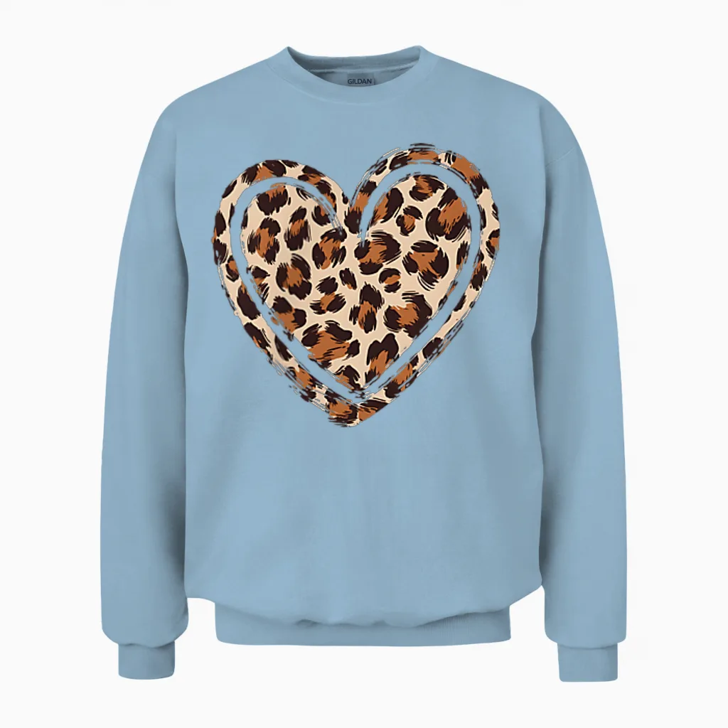 Cheetah Leopard Heart Girl Animal Cool Print Unisex Sweatshirt in Light Blue