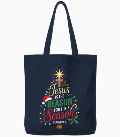 Jesus Is the Reason for the Season Christmas Xmas Christian Tote Bags - Navy
