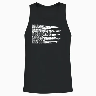 Beer Bacon Motorcycle Guns and Freedom Unisex Tank Top - Black
