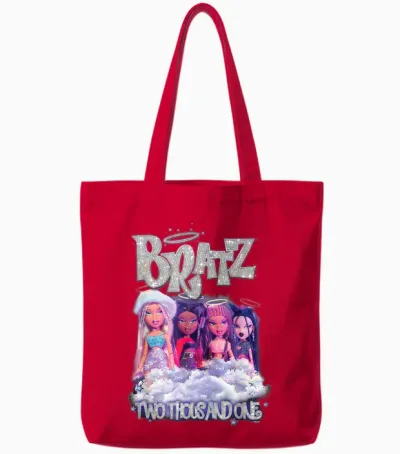 Two Thousand and One Girls Glitter Bratz T-Shirt, Black, S Tote Bags - Red