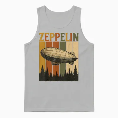 Retro Zeppelin Airship Shirt Vintage Rock Style Tee for Men Unisex Tank Top - Ash