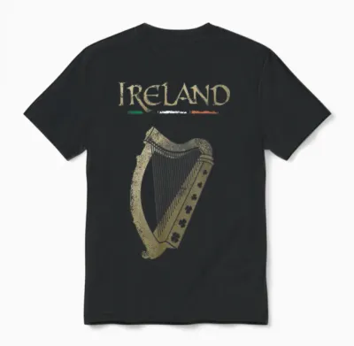 Vinagreshop Irland-Flagge Und Harfe Mit Klee Unisex T-Shirt Schwarz S Eu 38-40 Unisex T-Shirt - Black