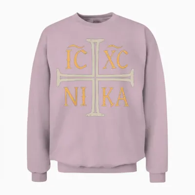 Ic Xc Nika Jesus Christ Conqueror Orthodox Christian Unisex Sweatshirt - Light Pink