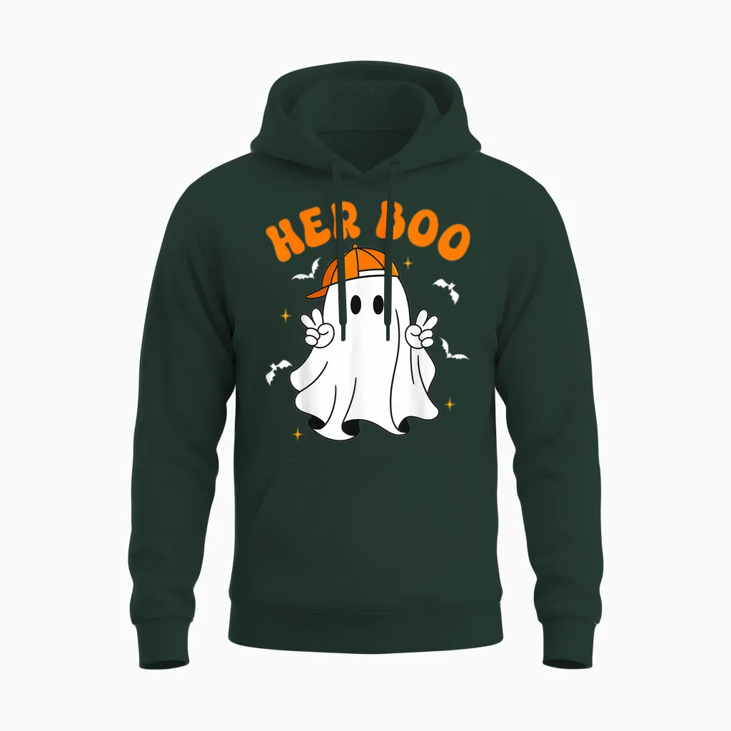 Her Boo & His Boo Funny Matching Halloween Couples Unisex Hoodie in Forest