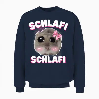 Schlafi Schlafi Funny Sad Hamster Cute Hamstie T-Shirt, Black Unisex Sweatshirt - Navy