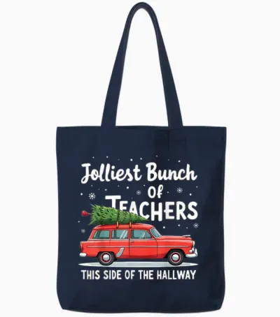 Jolliest Bunch of Teachers This Side of the Hallway Xmas Pj Tote Bags - Navy