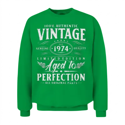 Vintage 1974 Year Born Birthday Gift Unisex Sweatshirt - Irish Green
