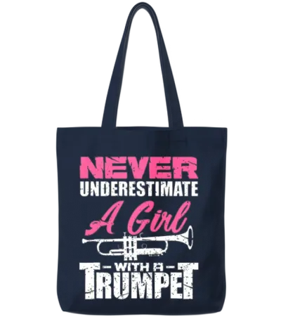 Trumpet Girl Funny Trumpet Player Marching Band Tote Bags - Navy
