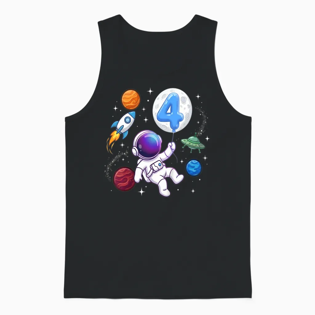 Kinder Astronaut 4. Geburtstag - Junge 4 Jahre Alt Kindergeburtstag Unisex Tank Top in Black