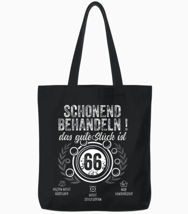 66. Geburtstag Schonend Behandeln.pflegehinweis: 66 Jahre Tote Bags in Black