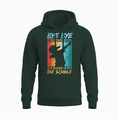 Kinder Bye Kindergarten Dabbing Retro Schulanfang Kita Abschied Unisex Hoodie - Forest