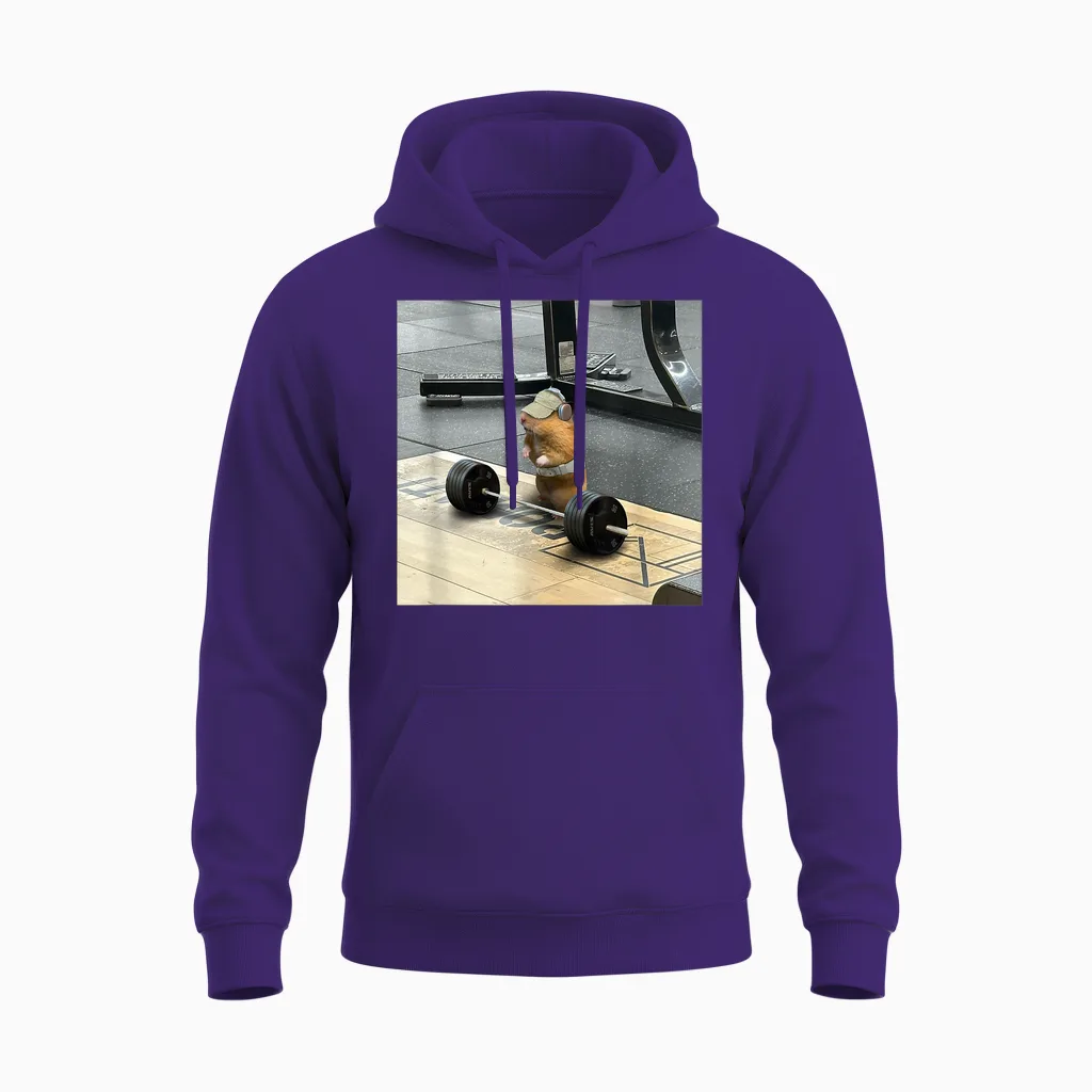 Hamster Deadlift Training Weightlifting Funny Hamster Unisex Hoodie in Purple