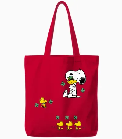 Snoopy & Woodstock - St Patrick's Day Shamrock Tote Bags - Red