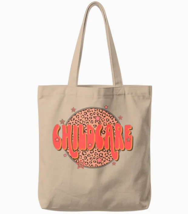Retro Groovy Leopard Childcare Tote Bags - Natural