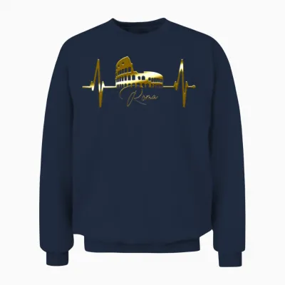 Rome Colosseum Heartbeat Italy Roma Skyline Italia Unisex Sweatshirt - Navy