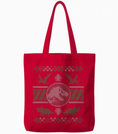 Jurassic World Christmas Design with T-Rex Tote Bags - Red