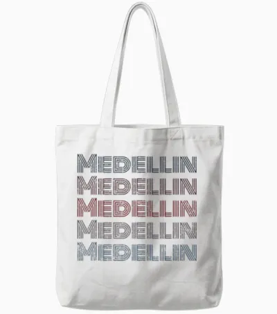 Colombia 70's City Retro Vintage Medellin T-Shirt, Grey, S Tote Bags - White