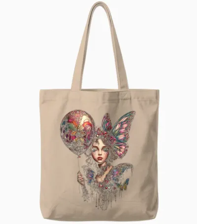 Fairy Portrait Woman Mythical Pattern Fantasy Art Fairy Tote Bags - Natural