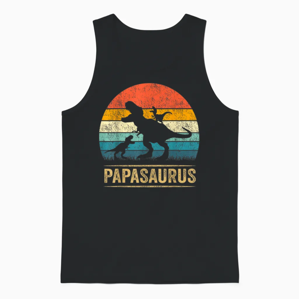 Papasaurus Dinosaur Papa Tyrannosaurus Dino Twin Pack Unisex Tank Top in Black