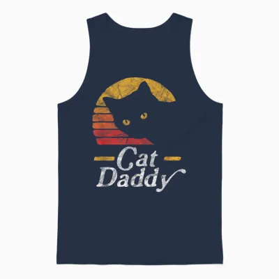 Cat Daddy Vintage Eighties Style Cat Retro Distressed Unisex Tank Top - Navy