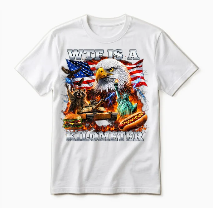 Wtf Is a Kilometer 4th of July Unisex T-Shirt in White