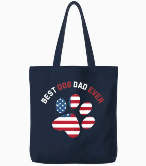 Patriotic Dog Dad Paw Design Tote Bags in Navy